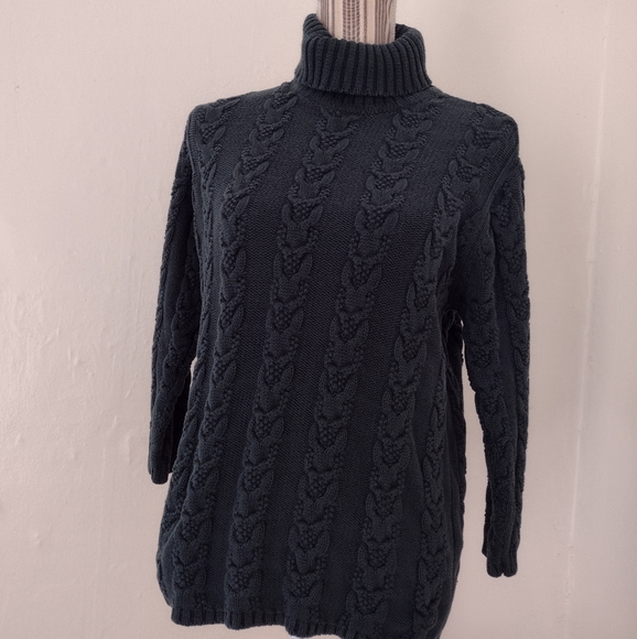 Talbots Petites Vintage Green Cable Knit Turtleneck Sweater Size Sp - Picture 1 of 9